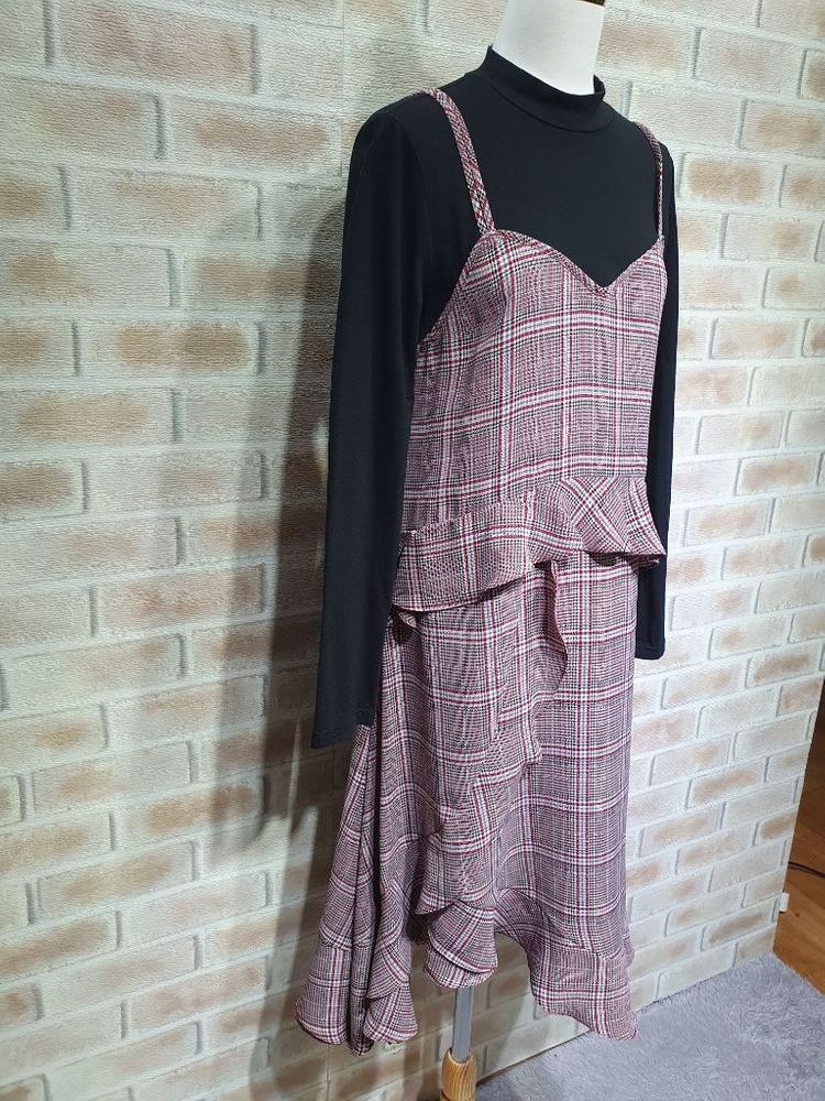 쥬시쥬디 정품 새것수준 체크 프릴 뷔스티에 원피스 55 이미지