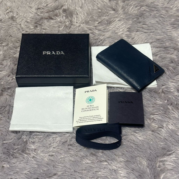 [풀구성] 프라다 사피아노 삼각로고 오거나이저 카드지갑 네이비--8