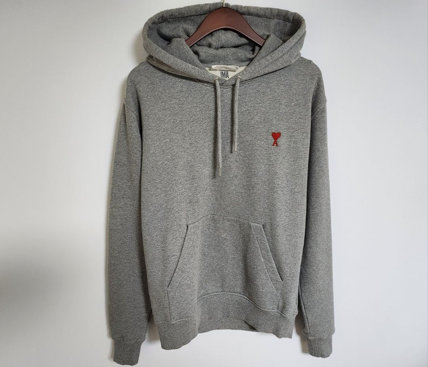 M 아미 그레이 스몰 하트자수 후드티 E21HJ008 730 이미지