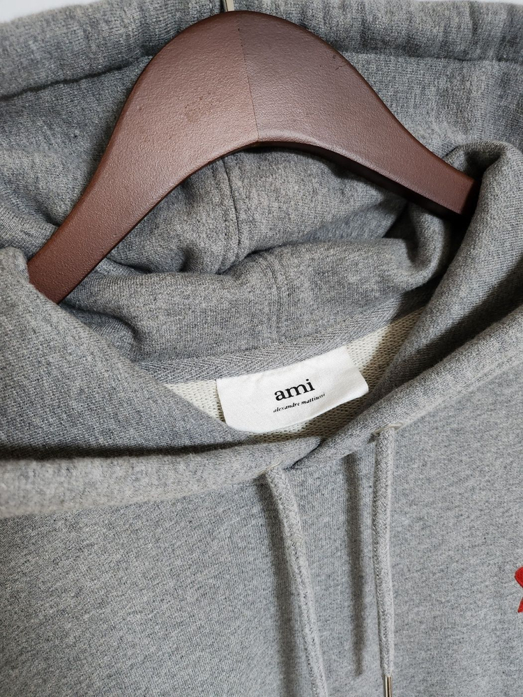 M 아미 그레이 스몰 하트자수 후드티 E21HJ008 730 이미지