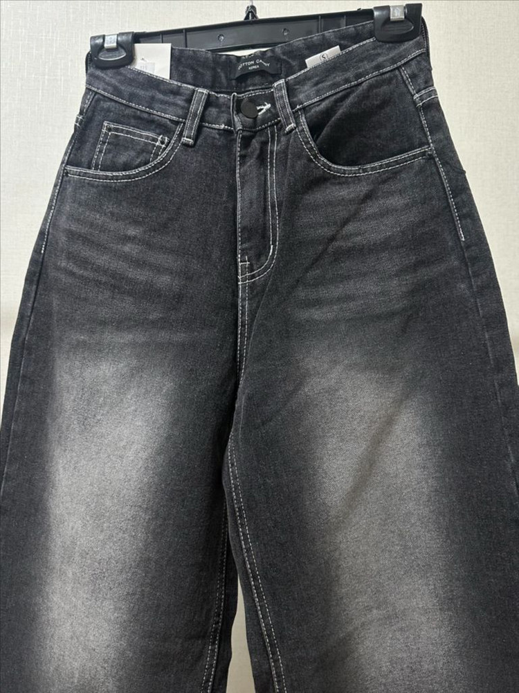 (새상품) 코튼캔디 와이드 부츠컷 청바지 블랙데님--1