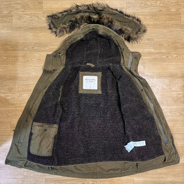 정품/해외M) 아베크롬비 프리미엄 아우터 쉐르파 양털 후드퍼 야상 패딩 사파리 피쉬테일 필드 카키&올리브--2