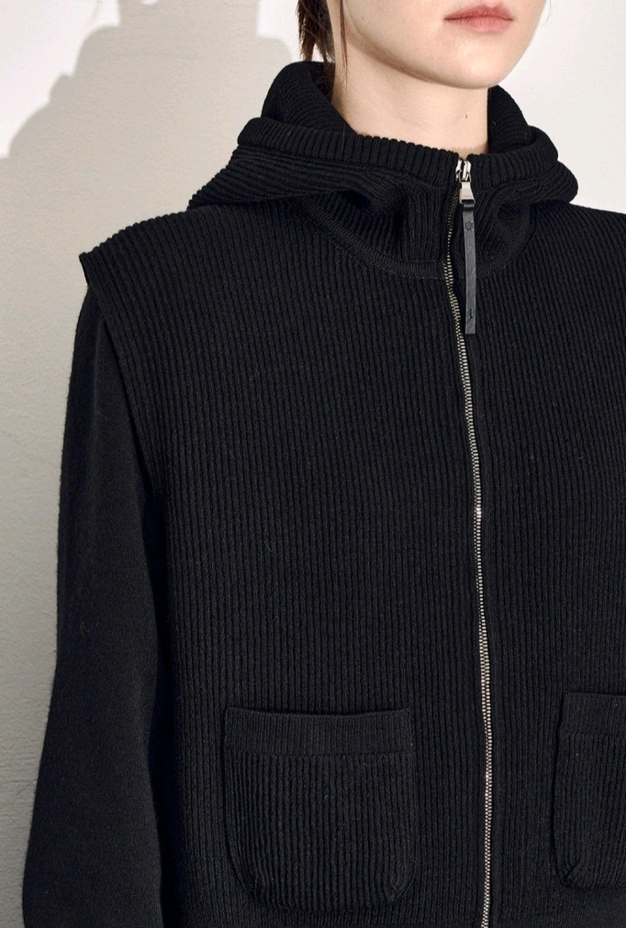 한섬 TIME 니트 후드 베스트 아이보리 F(90)--6