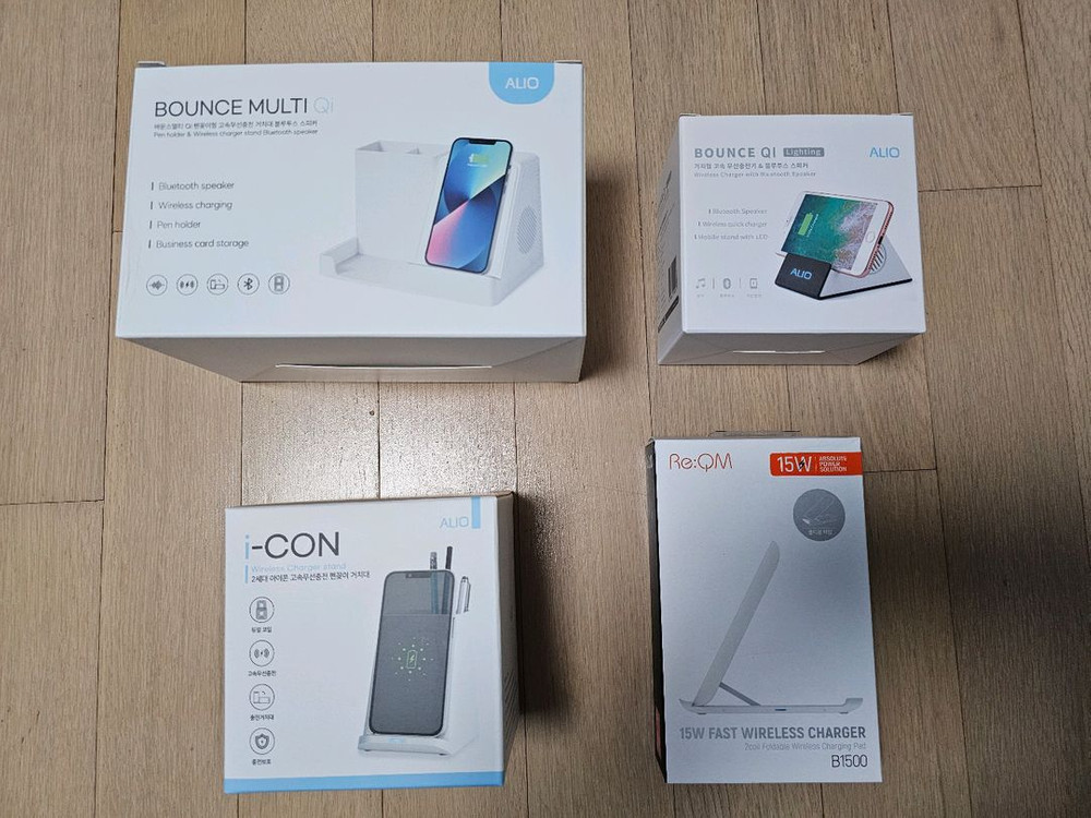 대용량(로모스)/무선고속충전(알로, 액티몬)/도킹형(스마텍) 보조배터리, 무선충전 거치대 이미지