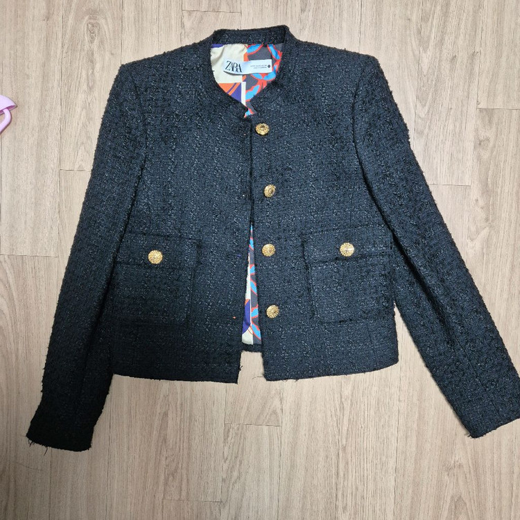 자라 블랙 스트럭처 트위드 자켓--2