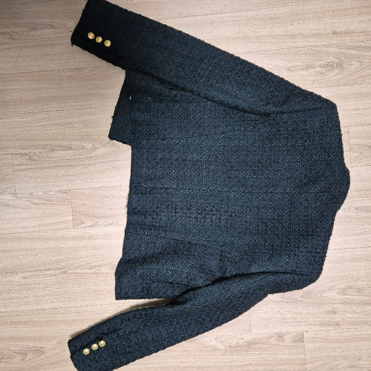 자라 블랙 스트럭처 트위드 자켓--3