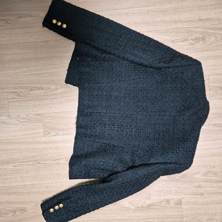 자라 블랙 스트럭처 트위드 자켓--1