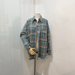 크림베이지 민트체크셔츠 오버핏 체크남방 4258 이미지