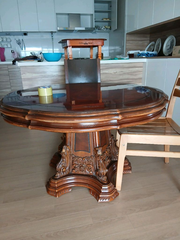 원목 원형 식탁 + 전통 캐비닛 세트+전통장식 서랍장+사각테이블--0