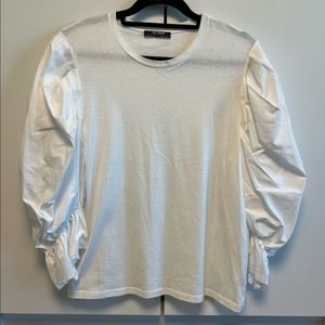 자라 볼륨 퍼프 소매 흰색 블라우스 티셔츠