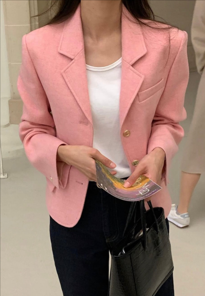 진심 핑크 울 자켓--2