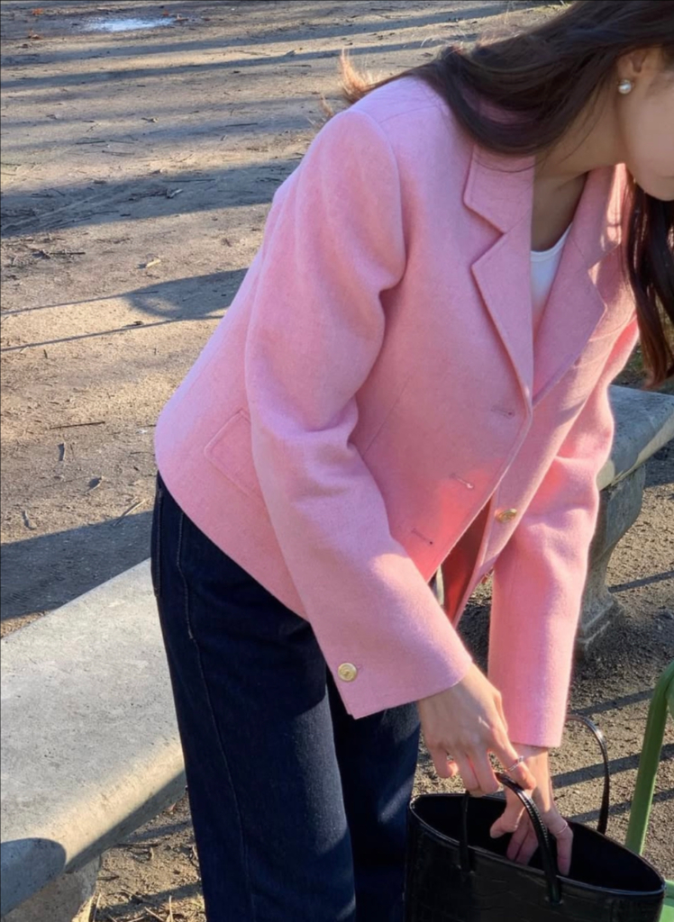 진심 핑크 울 자켓--3