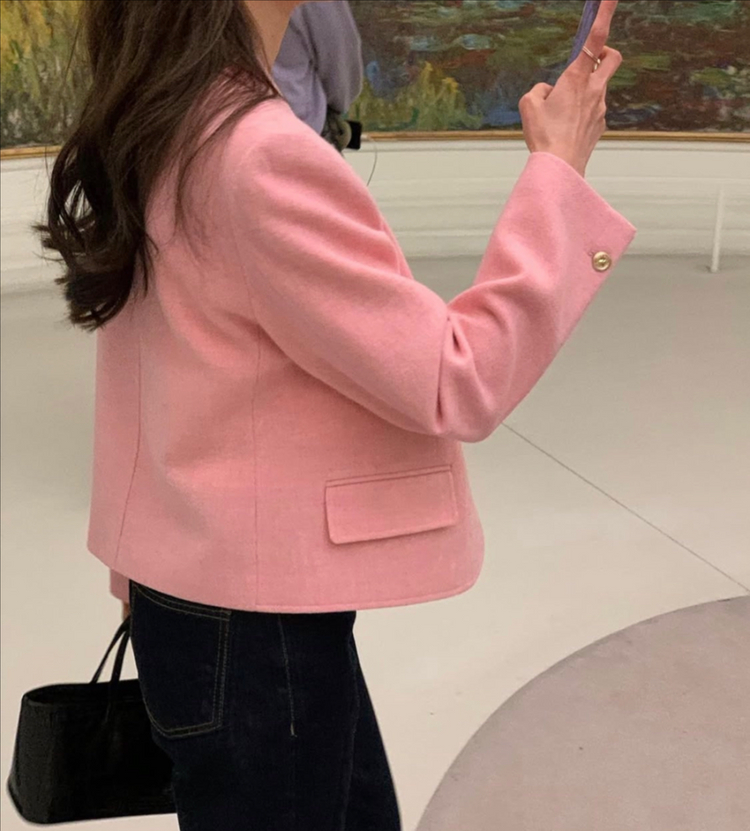 진심 핑크 울 자켓--4