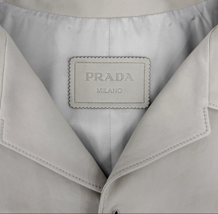 [50] 프라다 남성 나파 레더 삼각로고 램스킨 반팔 셔츠 자켓 베이지--2