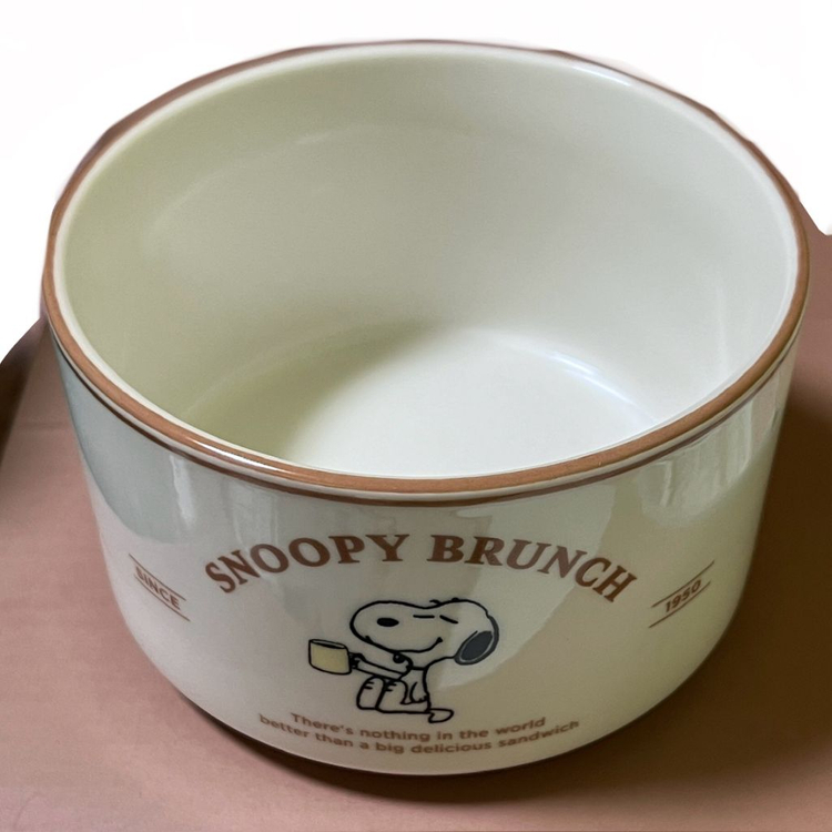 피너츠 스누피 브라운 라인 스프볼 그릇--3