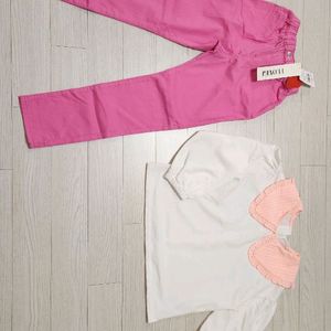 새학기준비)아이러브제이 핑크 바지 블라우스.세트. 새상품.사이즈150
