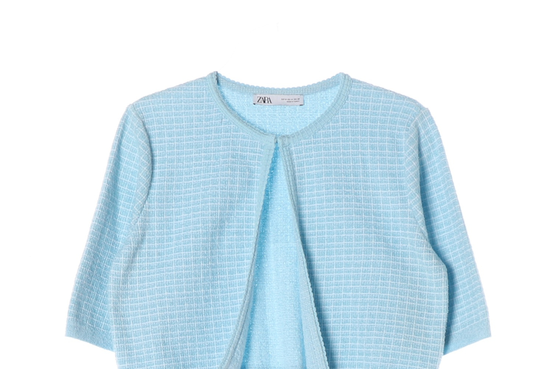 ZARA 자라 스카이블루 반팝 크롭 니트 재킷 가디건 자켓 M 이미지