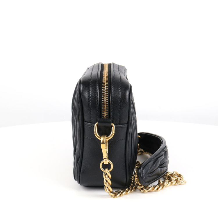 [중고명품다올] 미우미우 로고 나파 마테라쎄 체인 크로스백 블랙 금장 5BH118--2