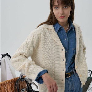 그로브 케이블 카라 니트 가디건 그랜마 그래니룩 GROVE 올드머니룩