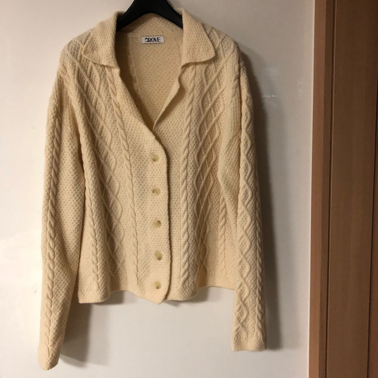 그로브 케이블 카라 니트 가디건 그랜마 그래니룩 GROVE 올드머니룩--1