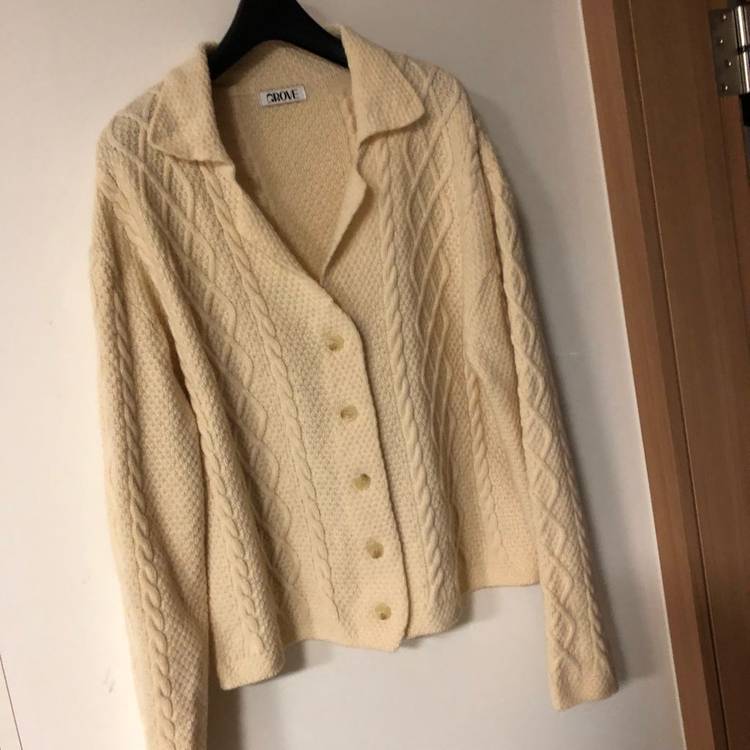 그로브 케이블 카라 니트 가디건 그랜마 그래니룩 GROVE 올드머니룩--2
