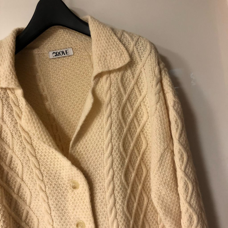 그로브 케이블 카라 니트 가디건 그랜마 그래니룩 GROVE 올드머니룩--3