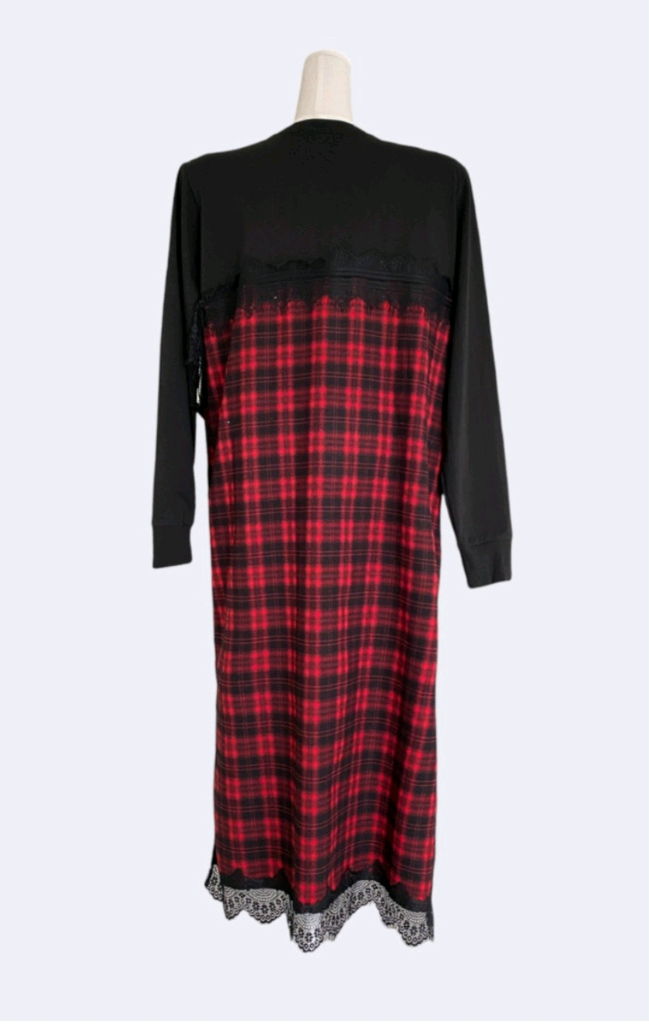 체크 레이스 뷔스티에 레이어드 롱원피스 레드--3