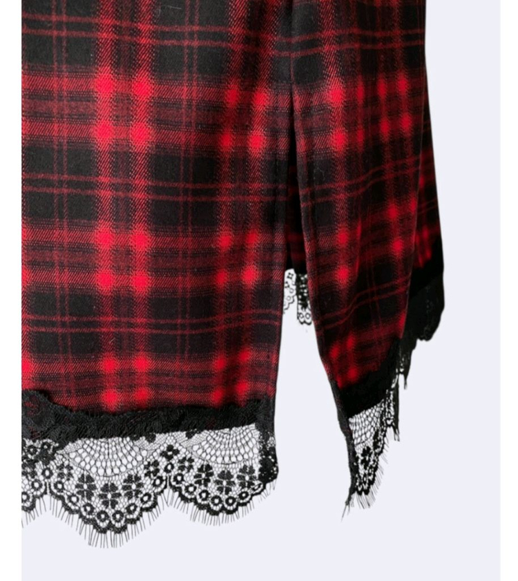 체크 레이스 뷔스티에 레이어드 롱원피스 레드--4