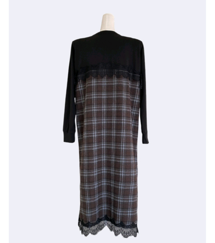 체크 레이스 뷔스티에 레이어드 롱원피스--7