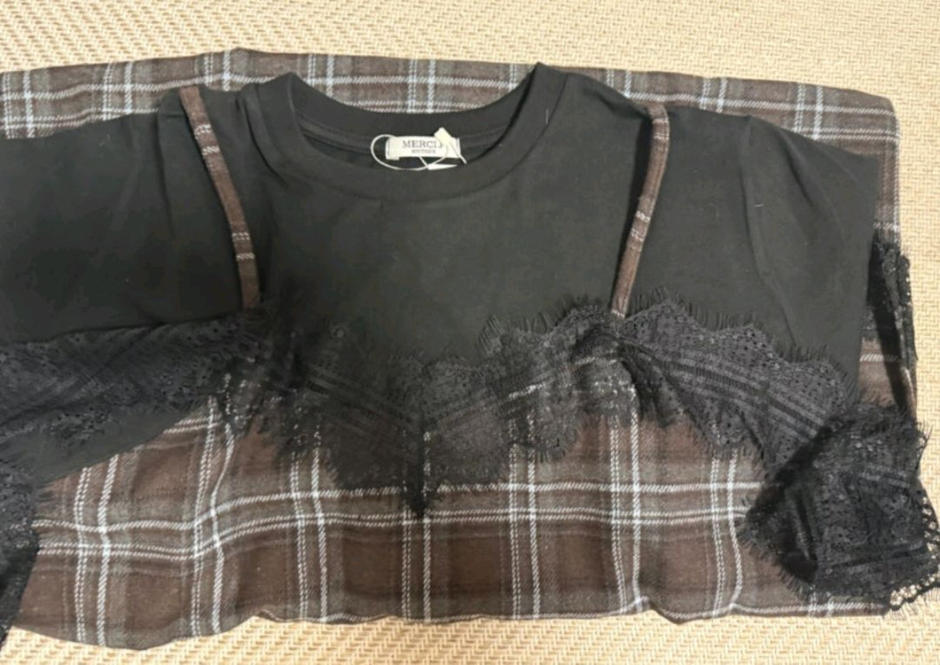 체크 레이스 뷔스티에 레이어드 롱원피스--8