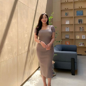 [미착용/free]pssw 레이첼 스퀘어넥 반팔 롱원피스(블랙) 이미지