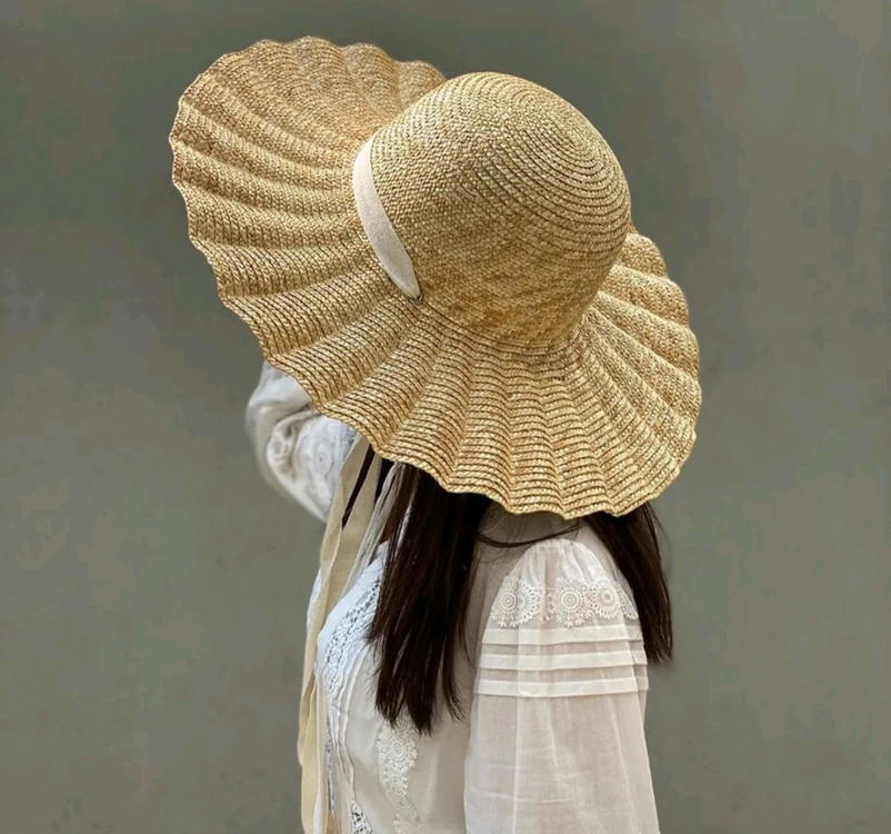 (새상품) 여성 물결 밀짚모자--1