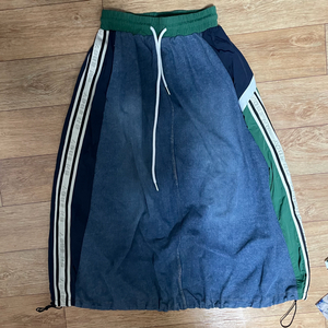 데님 청 믹스 패치 커스텀 롱스커트 치마 올드스쿨 스포티