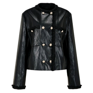 [새상품]보브(VOV ) 트위드 트림 더블 레더 자켓