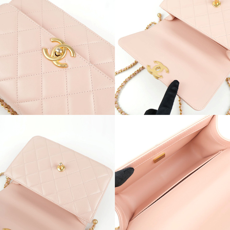 [중고명품다올] 샤넬 공방 골드볼 스몰 카프스킨 라이트 핑크 체인 플랩백 AS2649--7