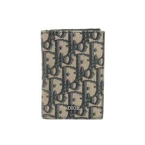 디올 베이지 블랙 오블리크 자카드 2단 카드 지갑 / 2ESCH138YSE