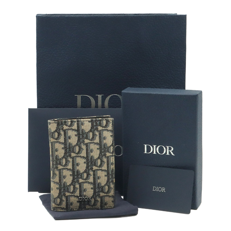 디올 베이지 블랙 오블리크 자카드 2단 카드 지갑 / 2ESCH138YSE--1