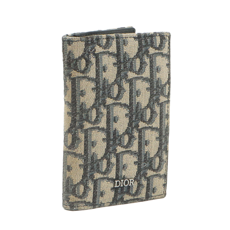 디올 베이지 블랙 오블리크 자카드 2단 카드 지갑 / 2ESCH138YSE--8