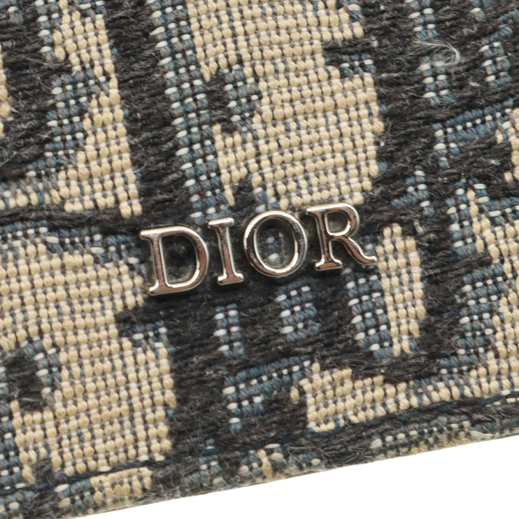 디올 베이지 블랙 오블리크 자카드 2단 카드 지갑 / 2ESCH138YSE--9