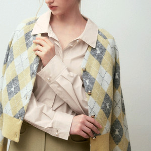 마인 모헤어 블렌드 아가일 크롭 니트 가디건