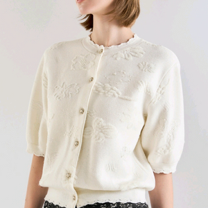 랑방 울 블렌드 플로럴 & 비딩 가디건