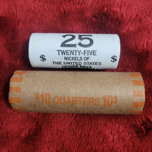 니켈 25개 롤 + 쿼터 10달러 롤