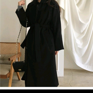 블랙 롱 벨트 코트(프리사이즈)