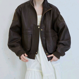 미착용 새제품 파르벵 콩테 레더 가죽 자켓 점퍼 브라운