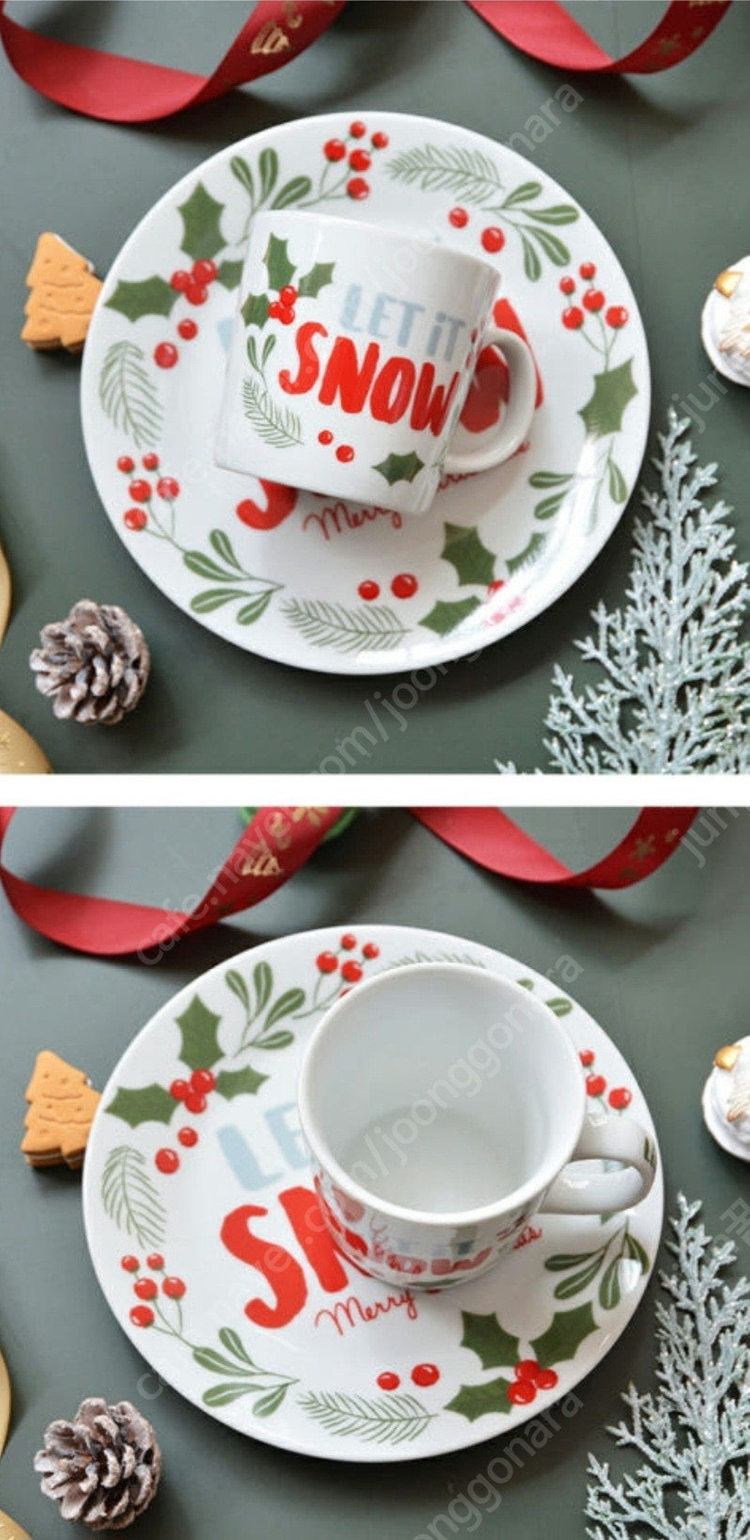 모던하우스 크리스마스 화이트 스노우 접시 컵 전자렌지 #완전새거# 이미지