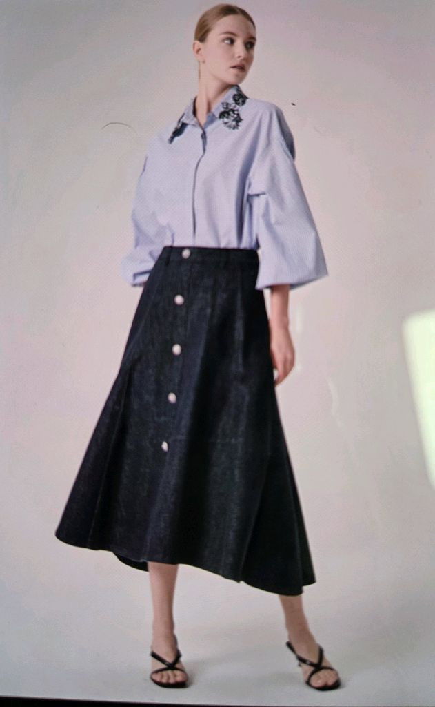 한섬(타임)데님 롱스커트--5