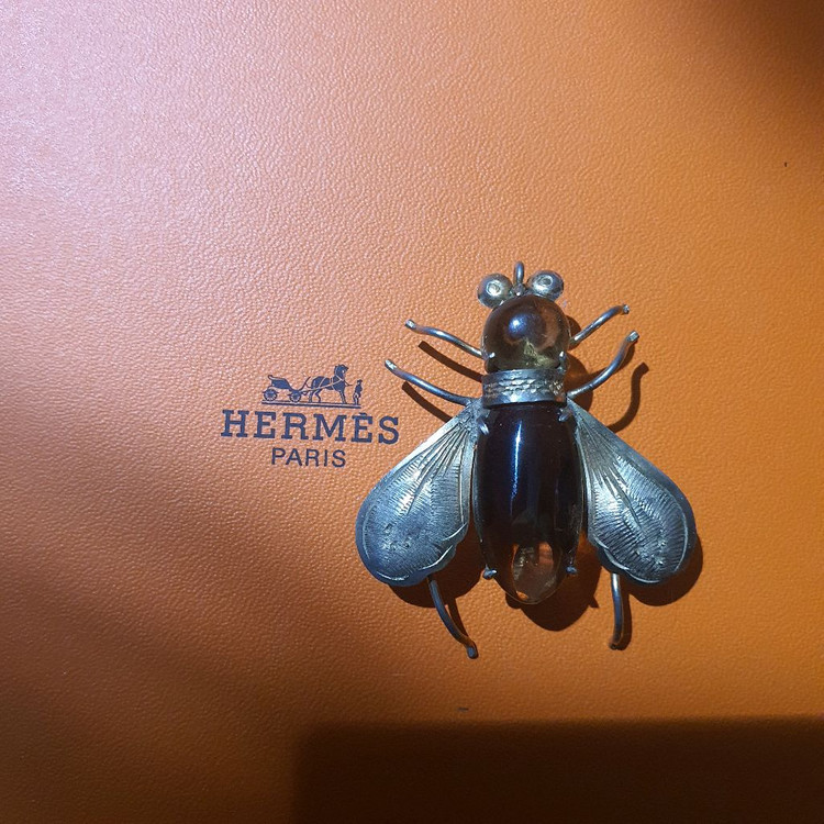 빈티지 오퍼스 호박 꿀벌 브로치--1