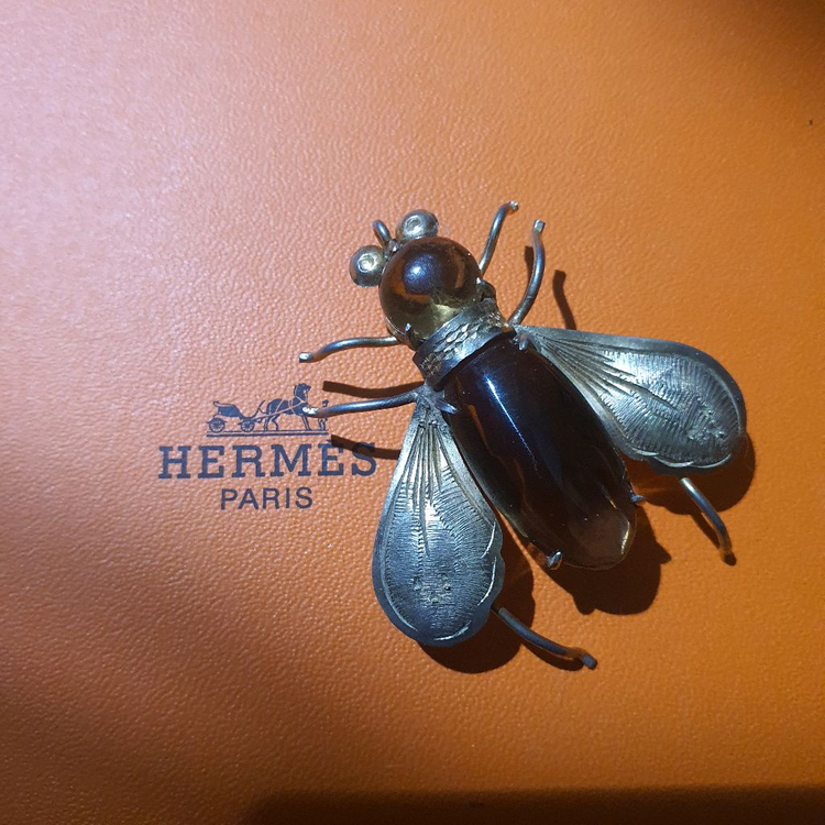 빈티지 오퍼스 호박 꿀벌 브로치--2