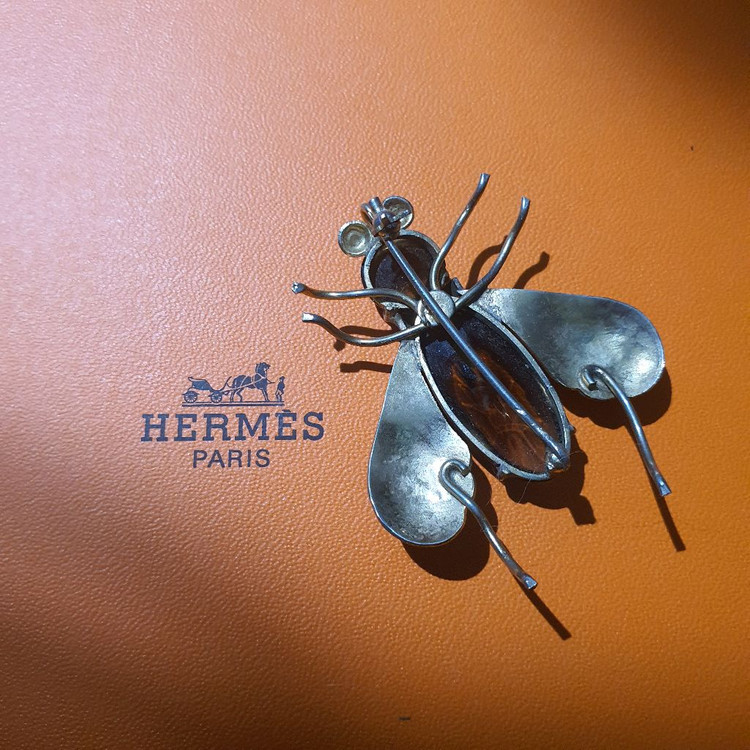 빈티지 오퍼스 호박 꿀벌 브로치--3