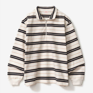 무신사 테이크이지)남녀공용 하프집업 스트라이프 티 아이보리 M 시티보이 긴팔 싸게 판매해요.